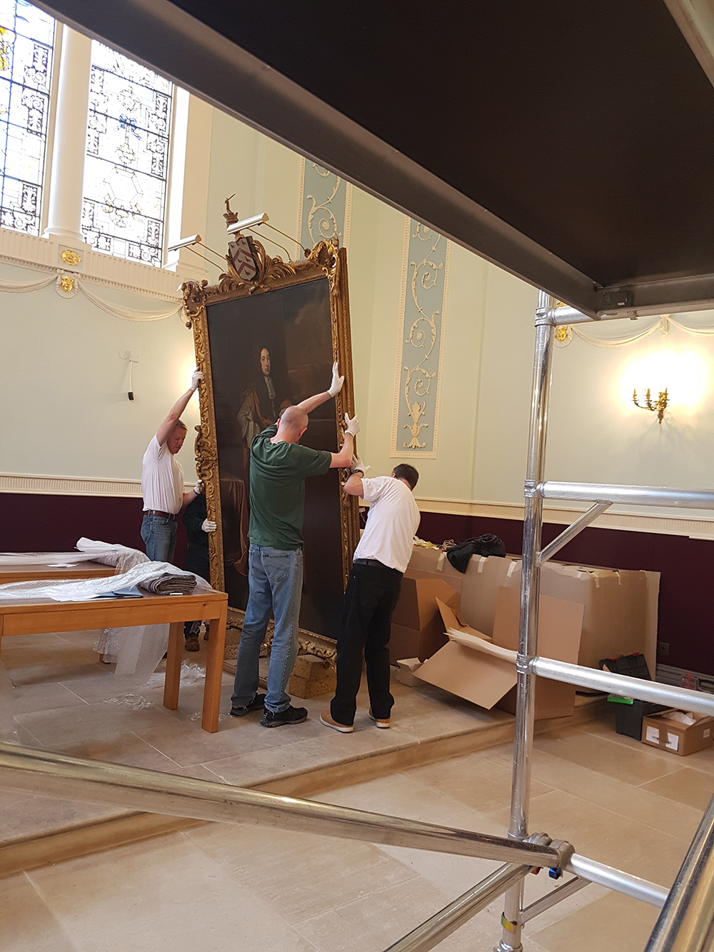 worcester college oxford picture lights by hogarth paintings being hung