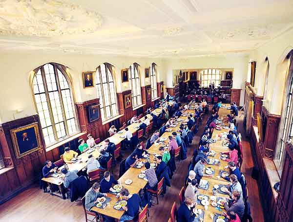 pembroke college dining room lit by Hogarth picture lights