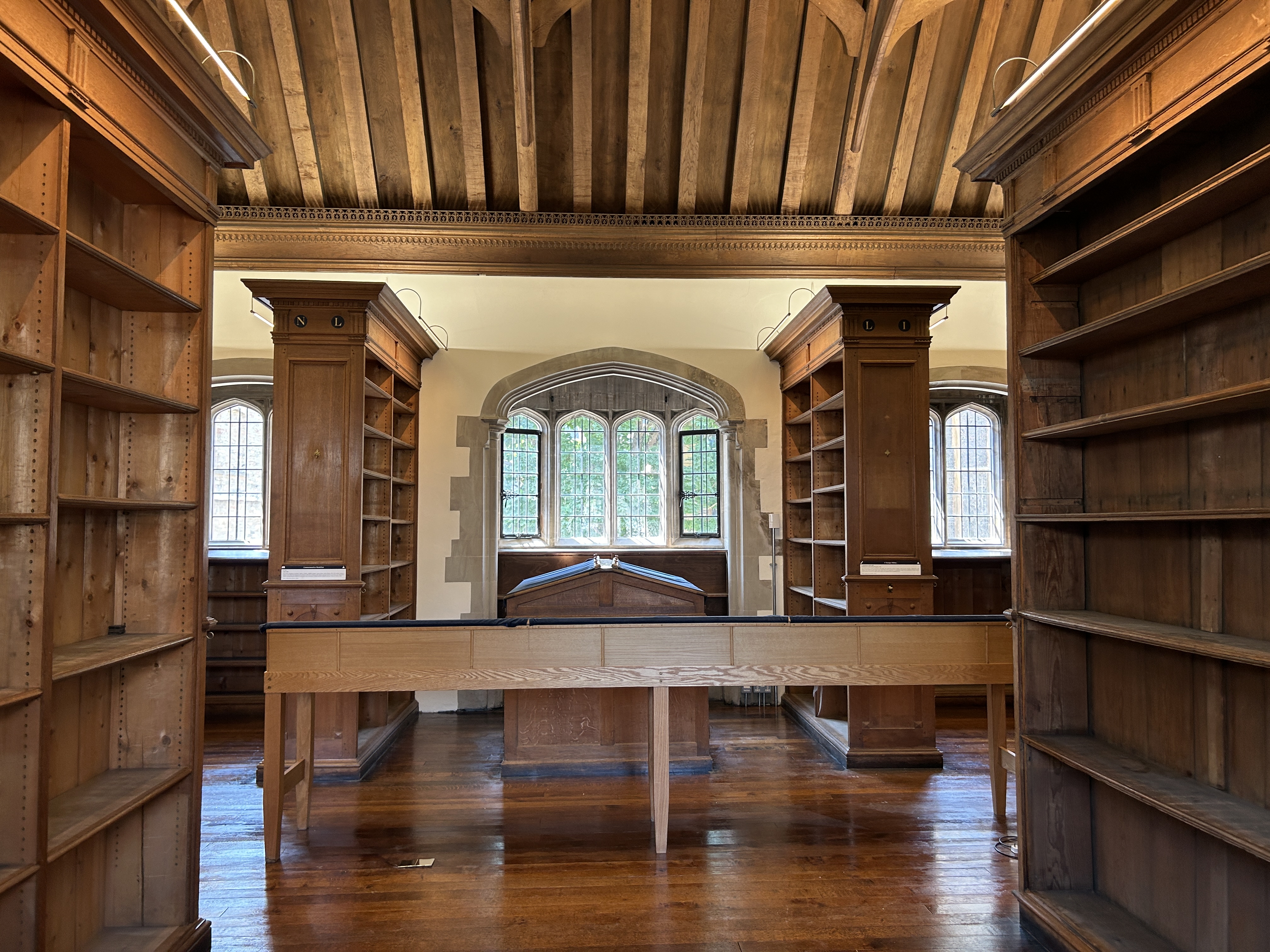 Christ College Cambridge bookcase lights
