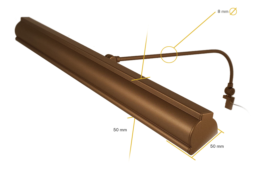 Petworth picture light in profile with measurements
