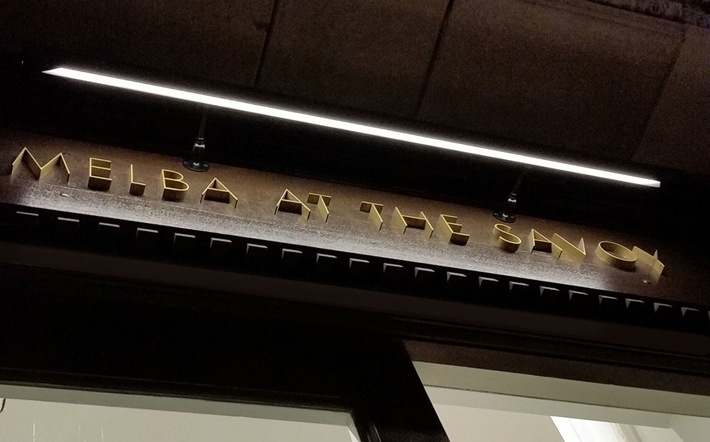 Savoy Hotel, Sign lights, london. Hogarth lighting